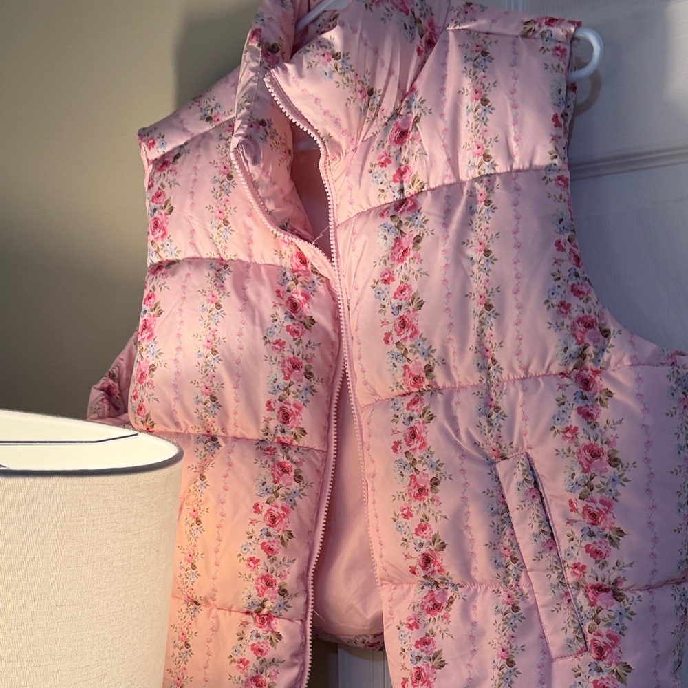 No Boundaries Pink Floral Puffer Vest